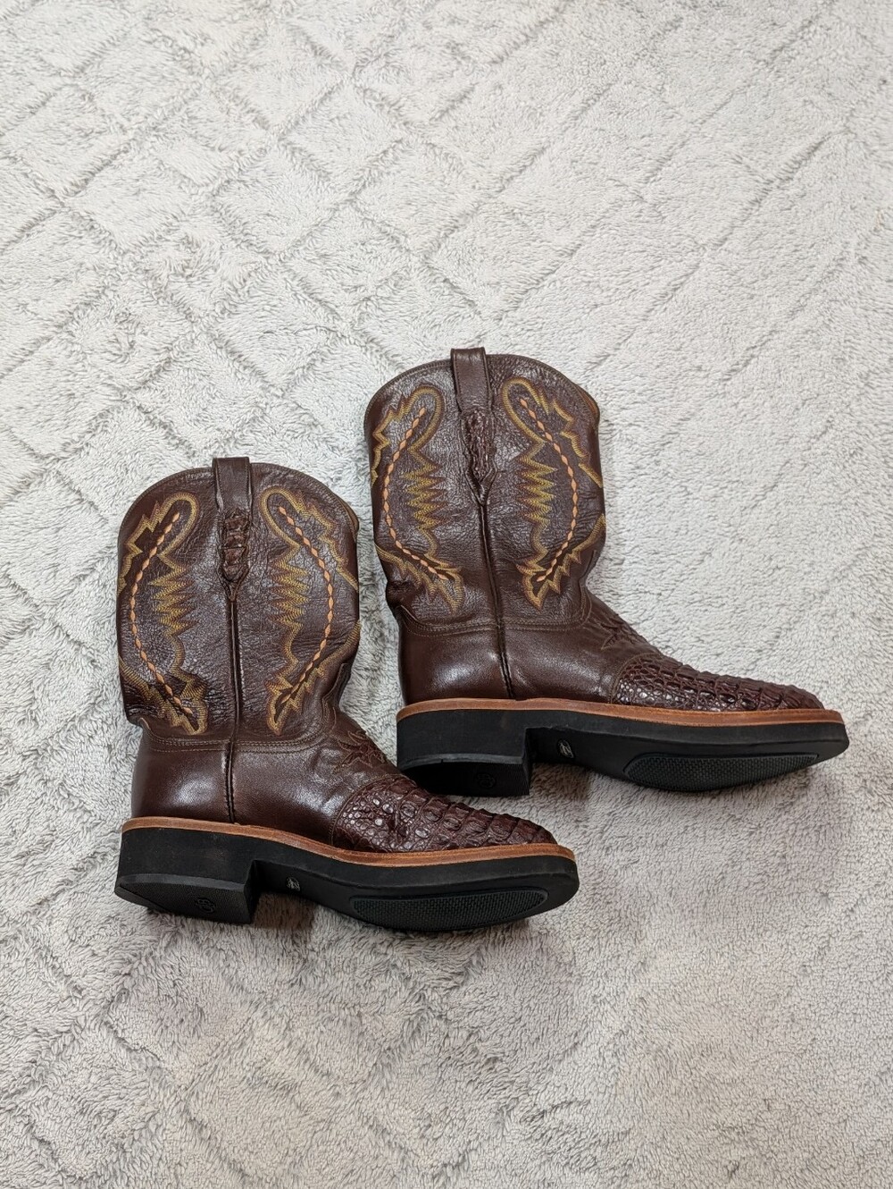 Lucchese 2000 Boots Mens 8.5D Brown Western Cowboy Caiman Hornback